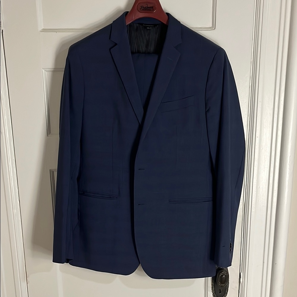 Banana Republic Navy Blue Check Suit